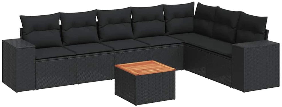 Sofa Sofos komplektas su pagalvėlėmis, 8 dalių, juodas, poliratanas