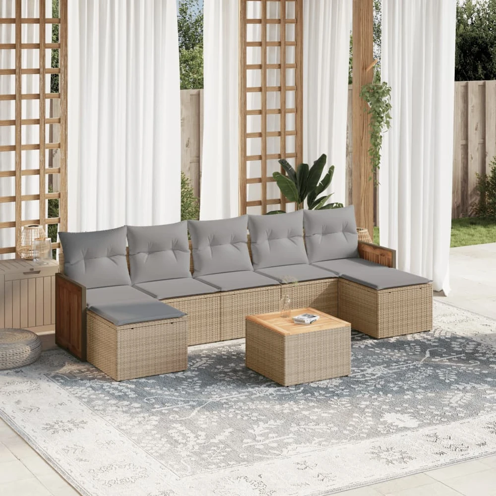Sofa Sofos komplektas su pagalvėlėmis, 8 dalių, smėlio, poliratanas