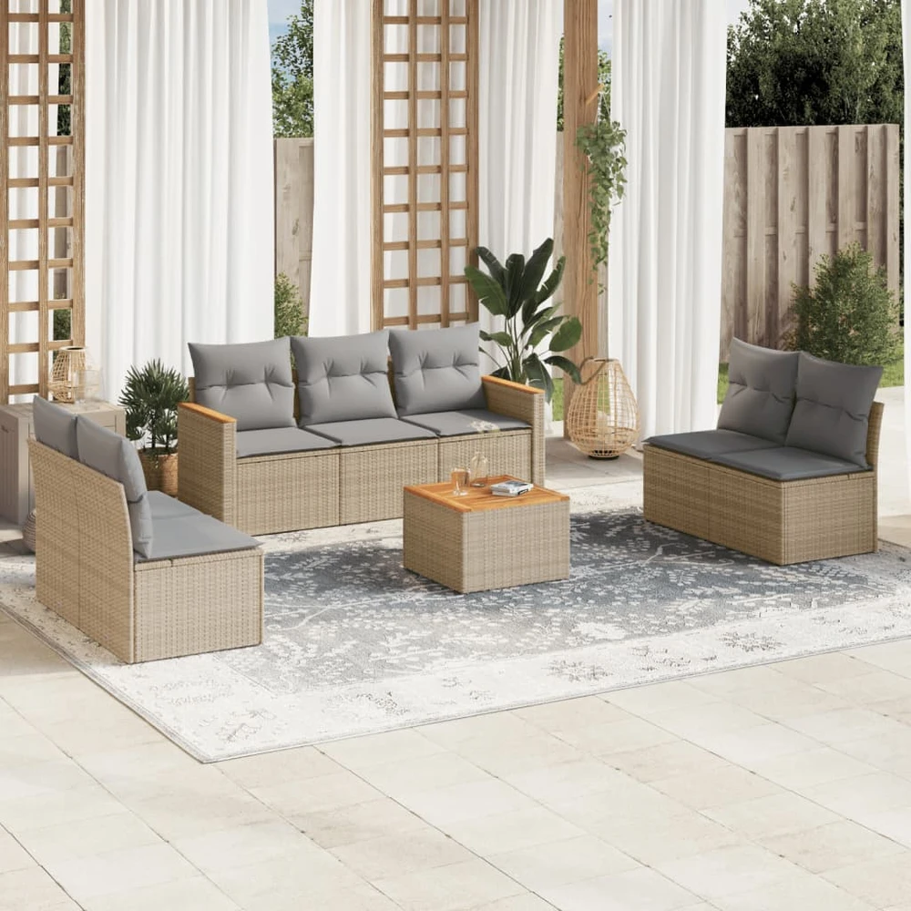 Sofa Sofos komplektas su pagalvėlėmis, 8 dalių, smėlio, poliratanas