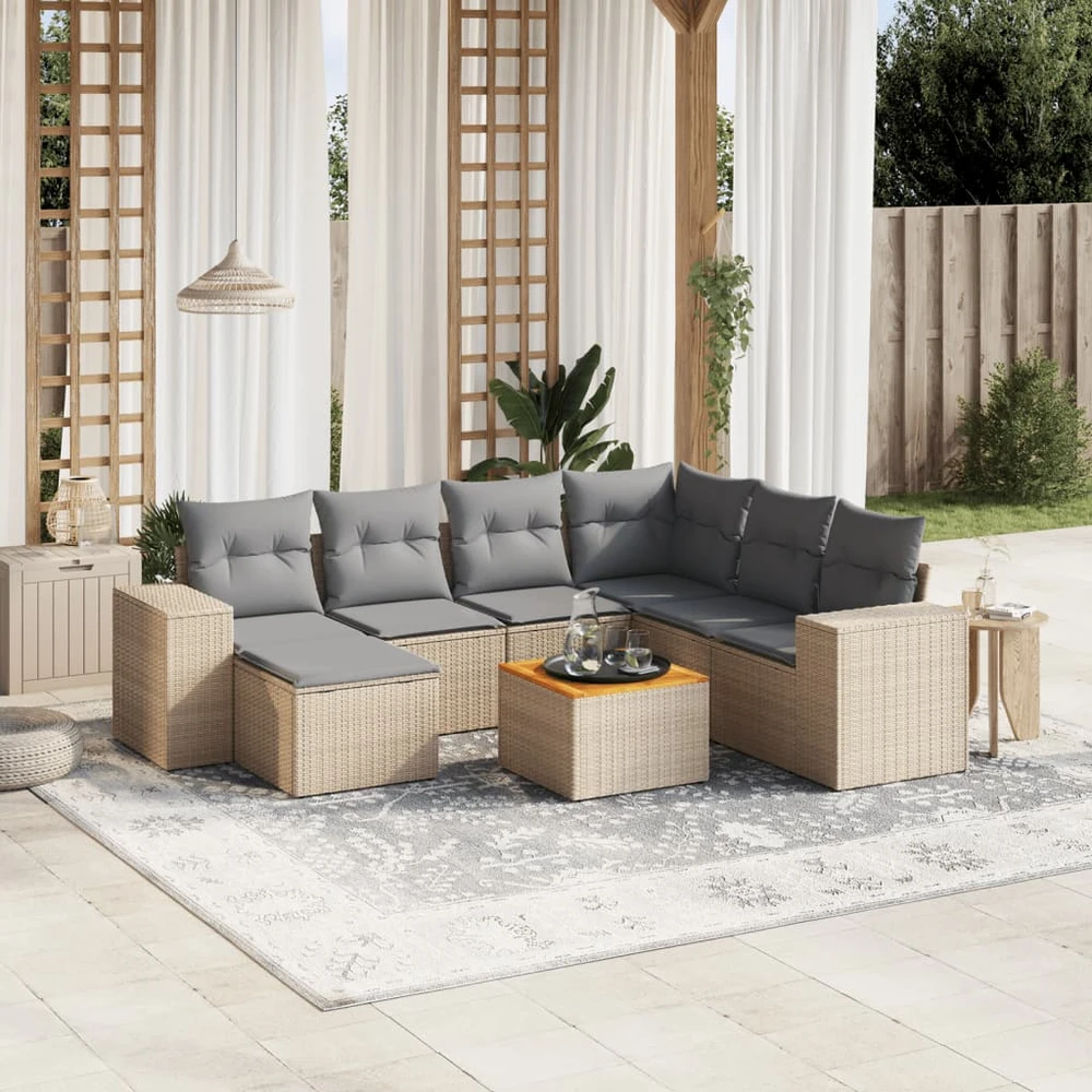 Sofa Sofos komplektas su pagalvėlėmis, 8 dalių, smėlio, poliratanas