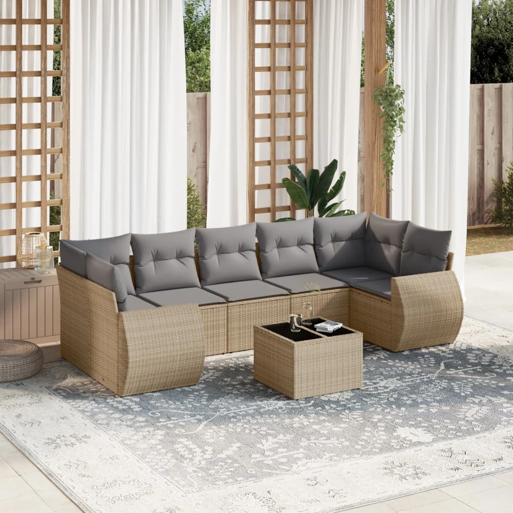 Sofa Sofos komplektas su pagalvėlėmis, 8 dalių, smėlio, poliratanas