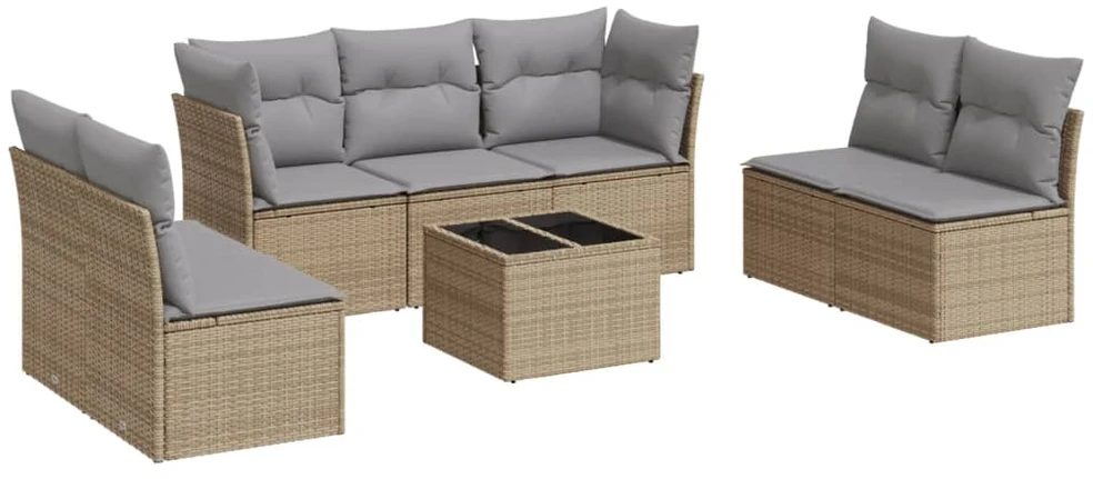 Sofa Sofos komplektas su pagalvėlėmis, 8 dalių, smėlio, poliratanas