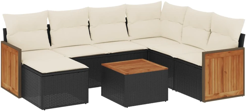 Sofa Sofos komplektas su pagalvėlėmis, 8 dalių, juodas, poliratanas