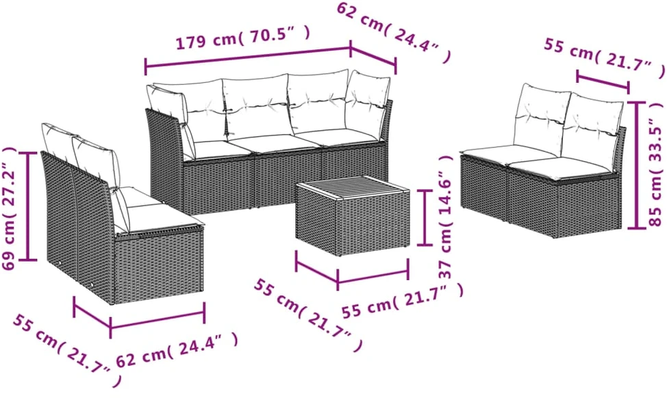 Sofa Sofos komplektas su pagalvėlėmis, 8 dalių, smėlio, poliratanas