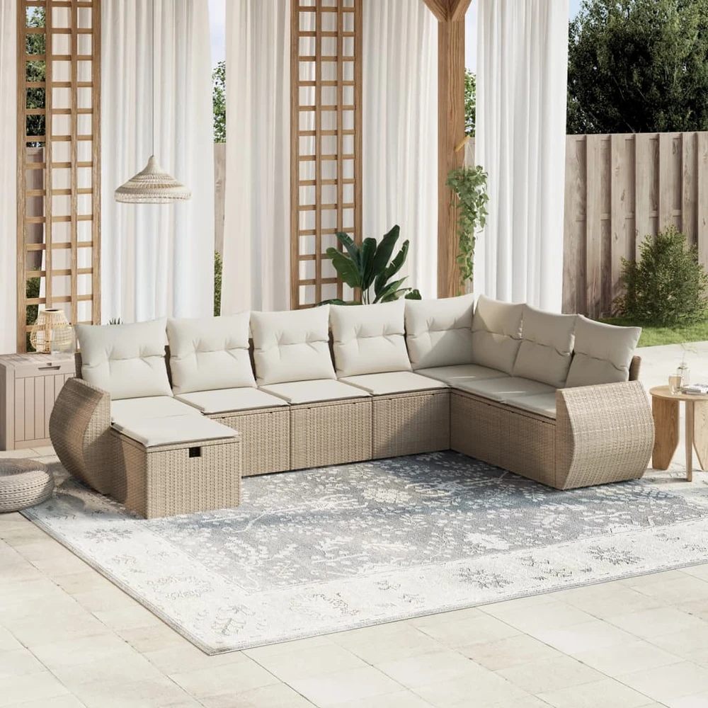 Sofa Sofos komplektas su pagalvėlėmis, 8 dalių, smėlio, poliratanas
