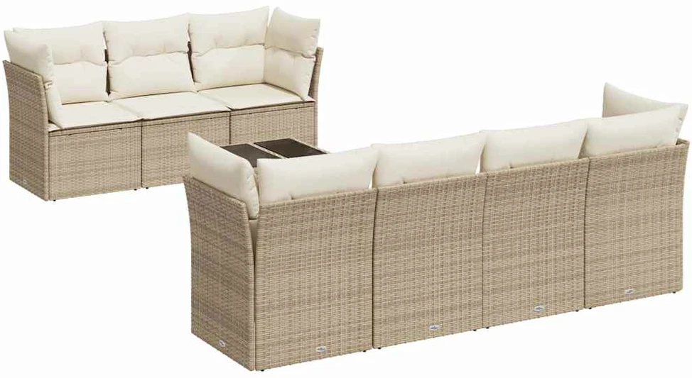 Sofa Sofos komplektas su pagalvėlėmis, 8 dalių, smėlio, poliratanas