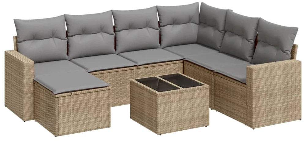 Sofa Sofos komplektas su pagalvėlėmis, 8 dalių, smėlio, poliratanas
