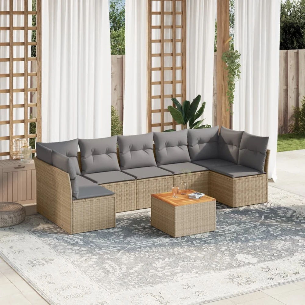 Sofa Sofos komplektas su pagalvėlėmis, 8 dalių, smėlio, poliratanas