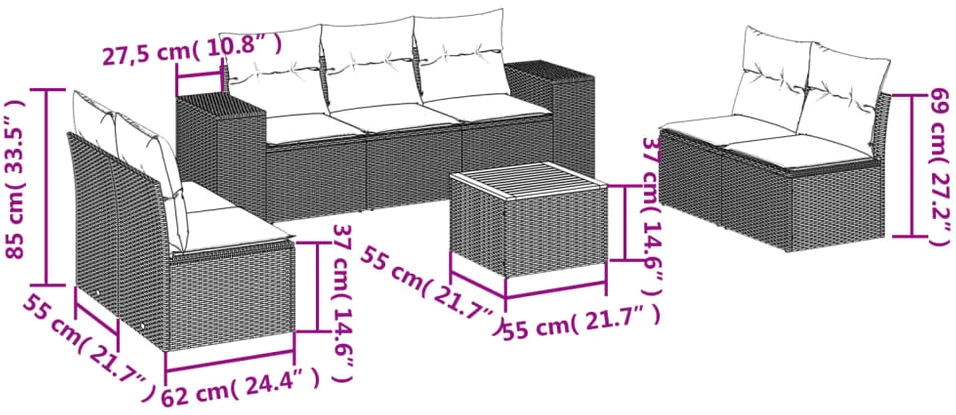 Sofa Sofos komplektas su pagalvėlėmis, 8 dalių, smėlio, poliratanas