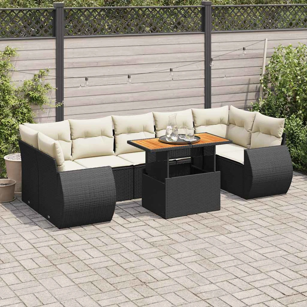 Sofa Sofos komplektas su pagalvėlėmis, 8 dalių, juodas, poliratanas