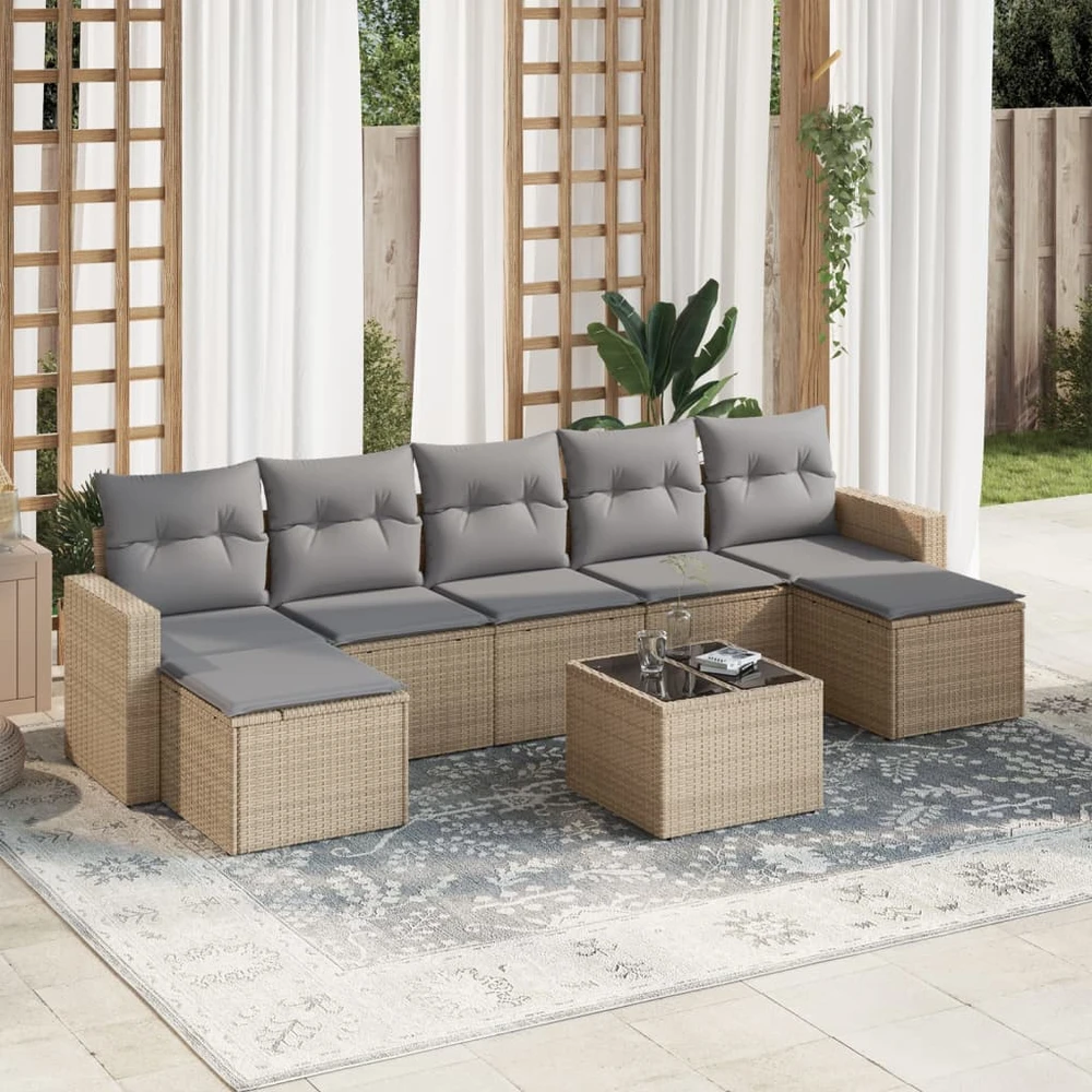 Sofa Sofos komplektas su pagalvėlėmis, 8 dalių, smėlio, poliratanas