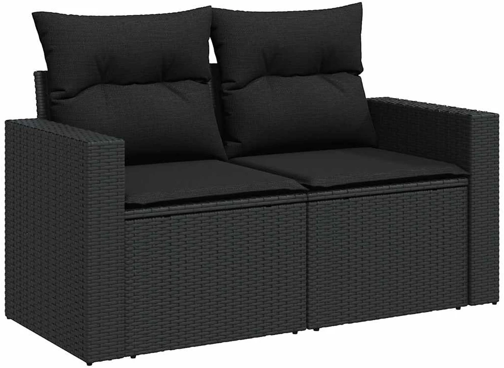 Lauko baldų komplektas Sofos komplektas su pagalvėlėmis, 8 dalių, juodas, poliratanas