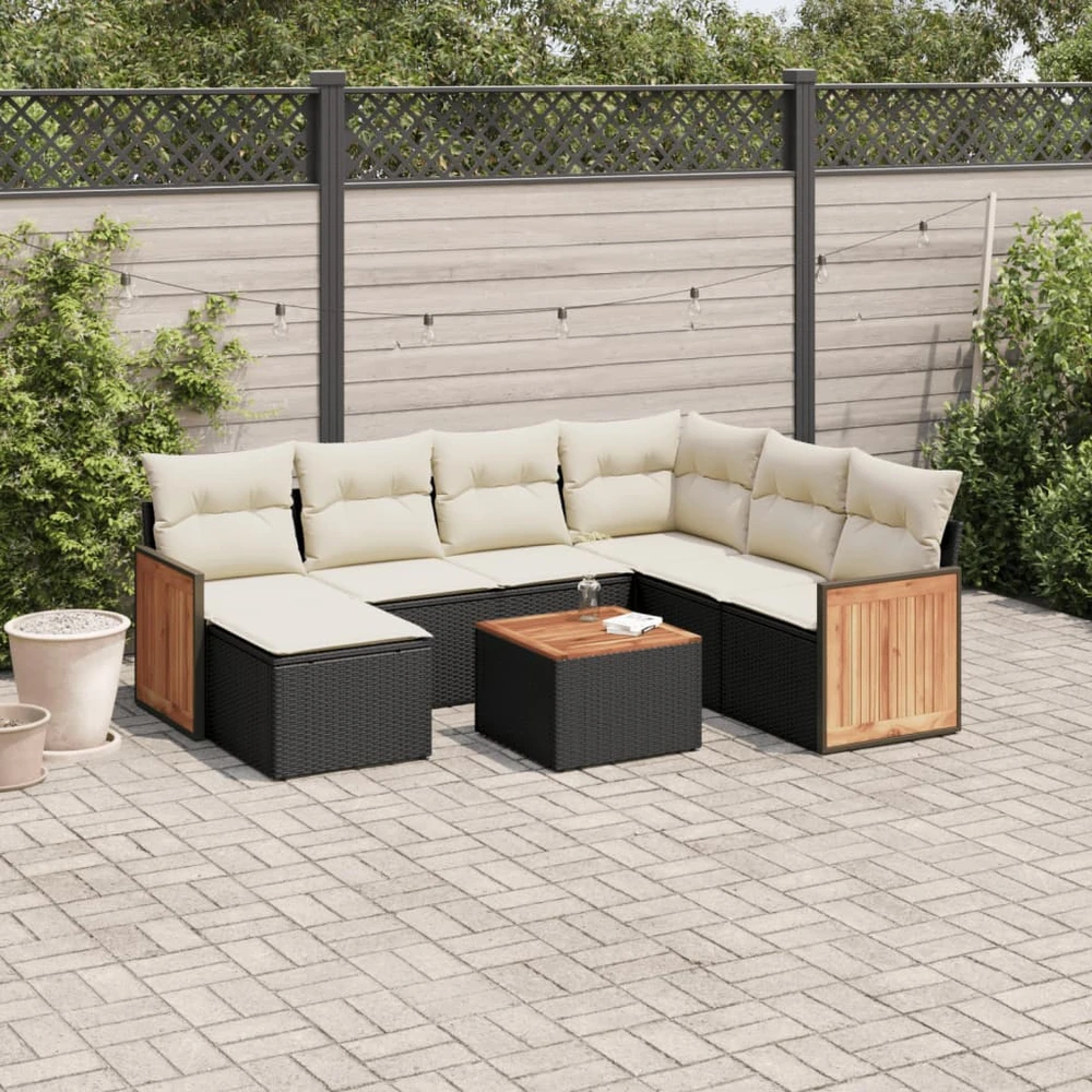 Sofa Sofos komplektas su pagalvėlėmis, 8 dalių, juodas, poliratanas