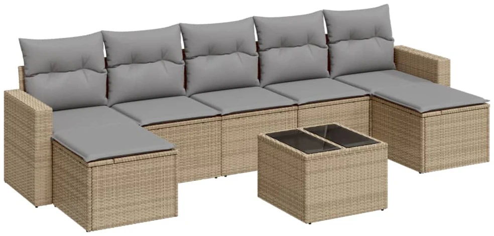 Sofa Sofos komplektas su pagalvėlėmis, 8 dalių, smėlio, poliratanas