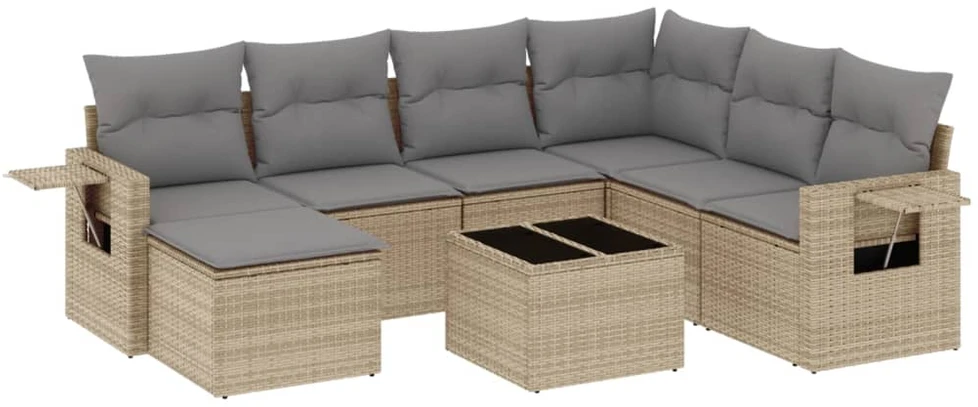 Sofa Sofos komplektas su pagalvėlėmis, 8 dalių, smėlio, poliratanas
