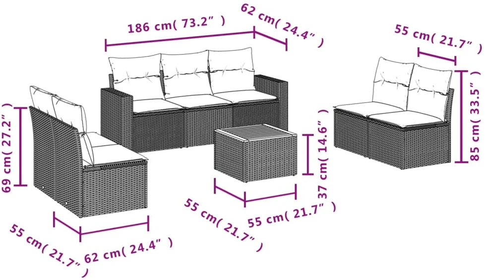 Sofa Sofos komplektas su pagalvėlėmis, 8 dalių, smėlio, poliratanas