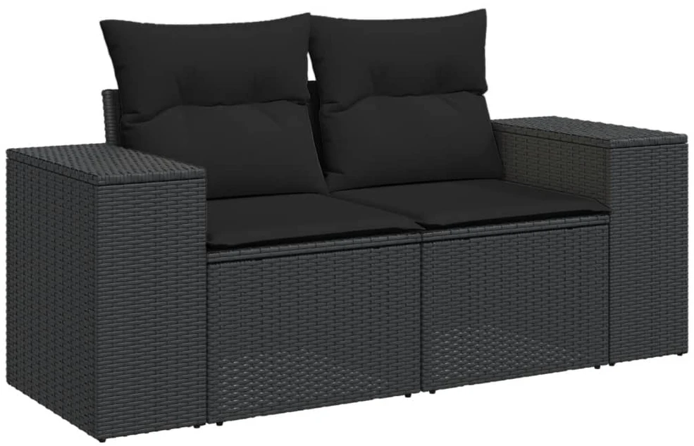 Sofa Sofos komplektas su pagalvėlėmis, 8 dalių, juodas, poliratanas