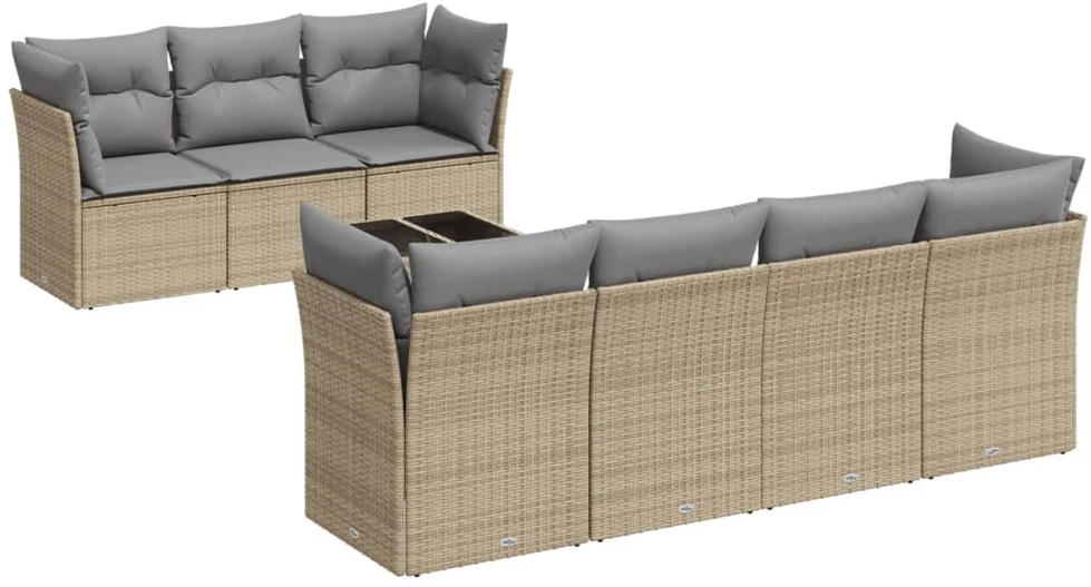 Sofa Sofos komplektas su pagalvėlėmis, 8 dalių, smėlio, poliratanas