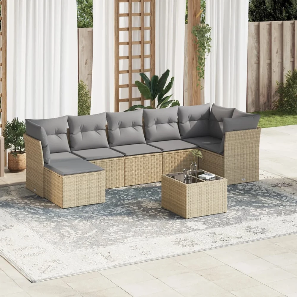 Sofa Sofos komplektas su pagalvėlėmis, 8 dalių, smėlio, poliratanas
