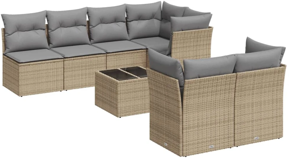 Sofa Sofos komplektas su pagalvėlėmis, 8 dalių, smėlio, poliratanas