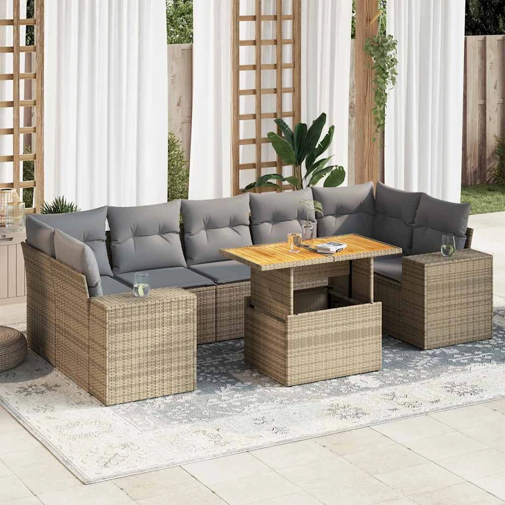 Sofa Sofos komplektas su pagalvėlėmis, 8 dalių, smėlio, poliratanas