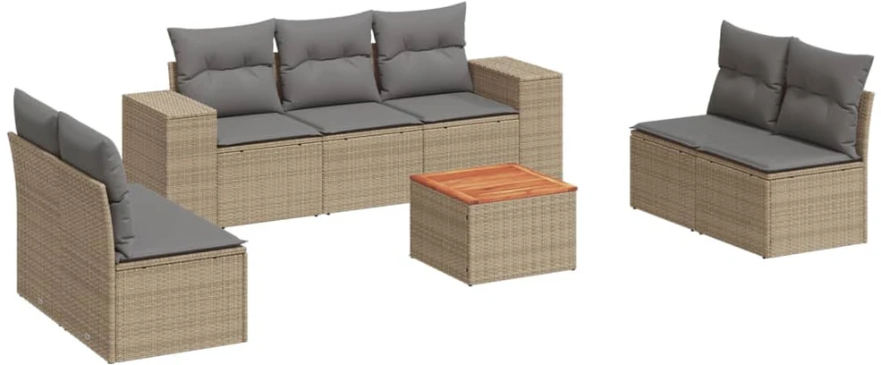 Sofa Sofos komplektas su pagalvėlėmis, 8 dalių, smėlio, poliratanas