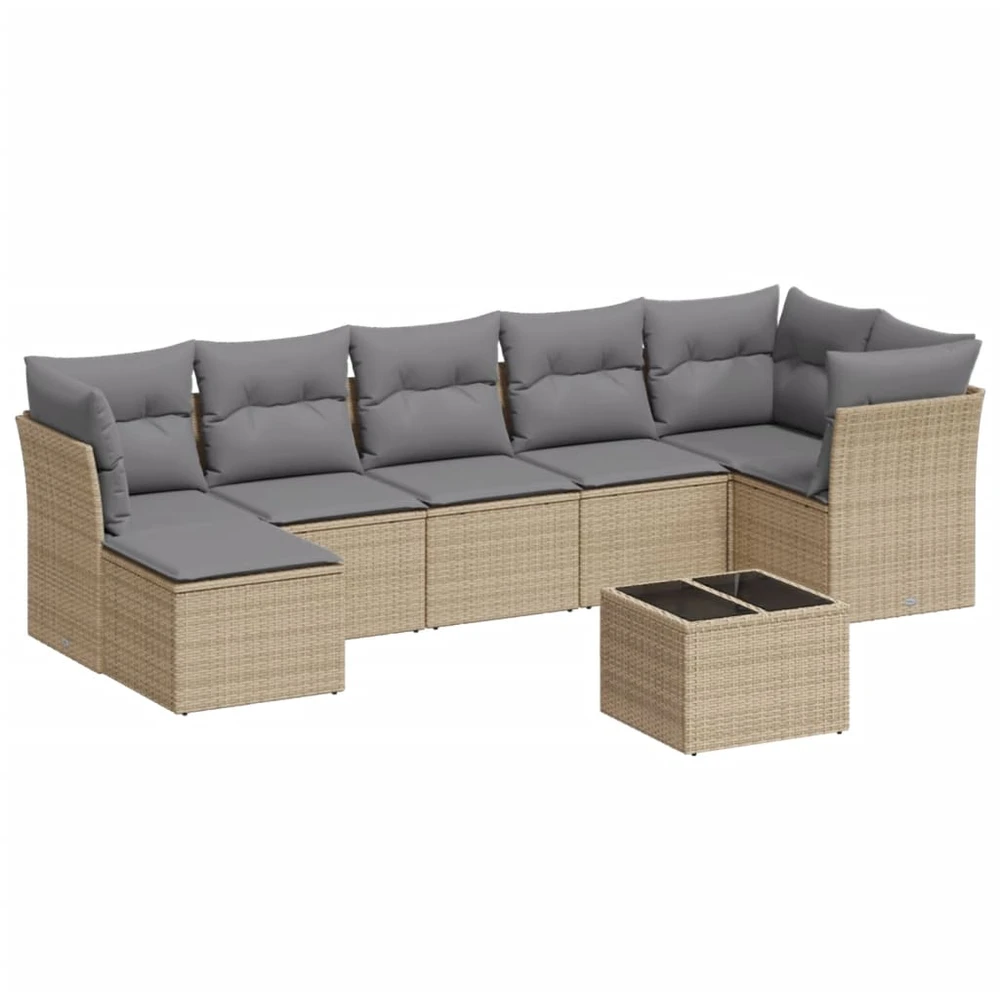 Sofa Sofos komplektas su pagalvėlėmis, 8 dalių, smėlio, poliratanas