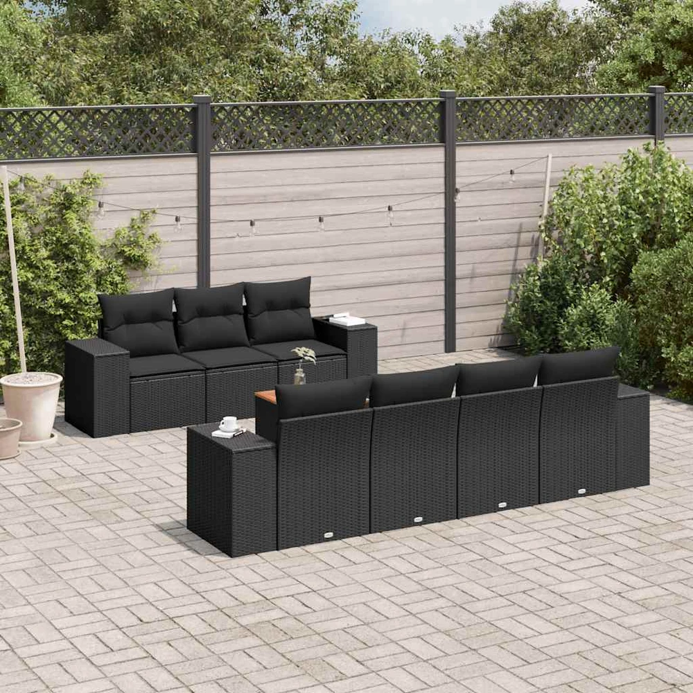 Sofa Sofos komplektas su pagalvėlėmis, 8 dalių, juodas, poliratanas