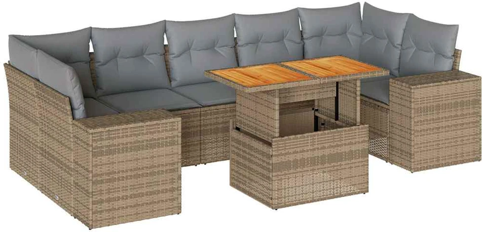 Sofa Sofos komplektas su pagalvėlėmis, 8 dalių, smėlio, poliratanas