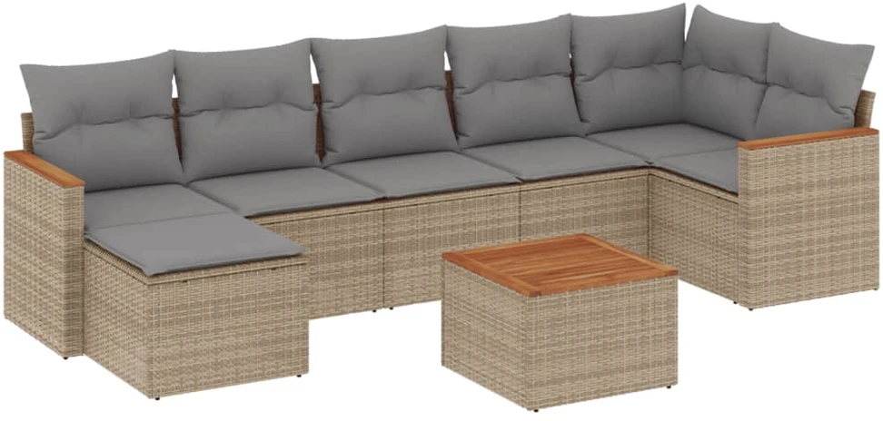 Sofa Sofos komplektas su pagalvėlėmis, 8 dalių, smėlio, poliratanas