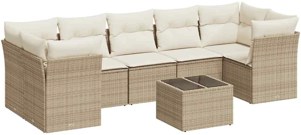 Sofa Sofos komplektas su pagalvėlėmis, 8 dalių, smėlio, poliratanas
