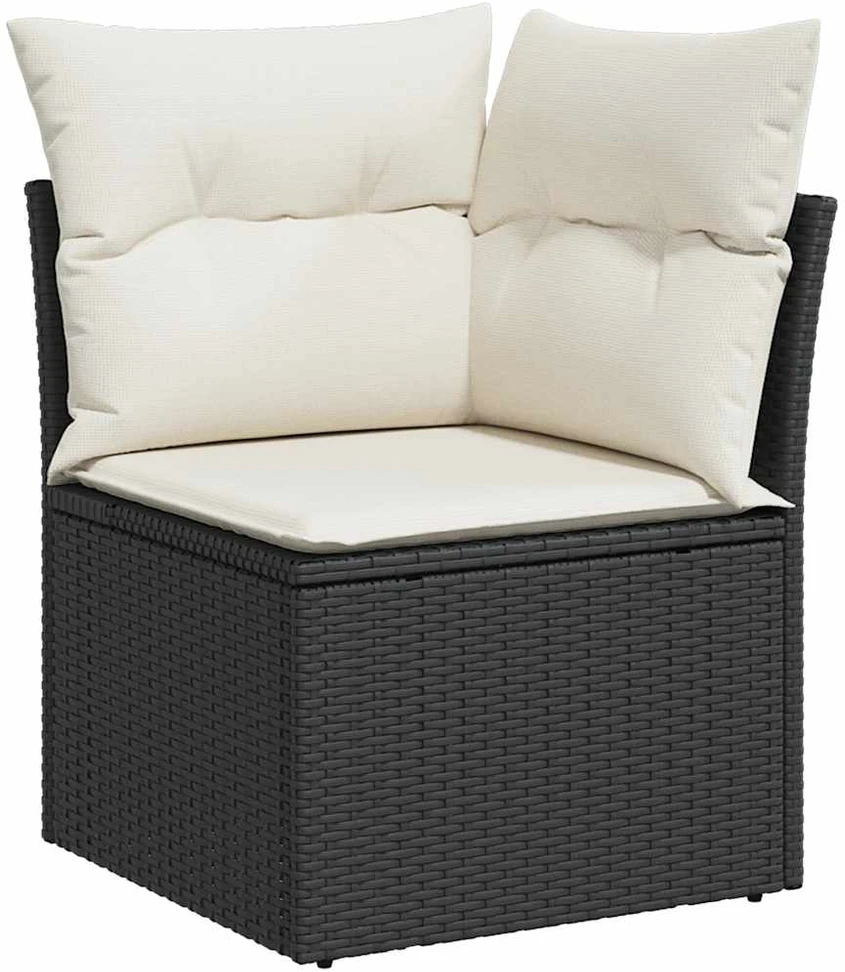 Lauko baldų komplektas Sofos komplektas su pagalvėlėmis, 8 dalių, juodas, poliratanas