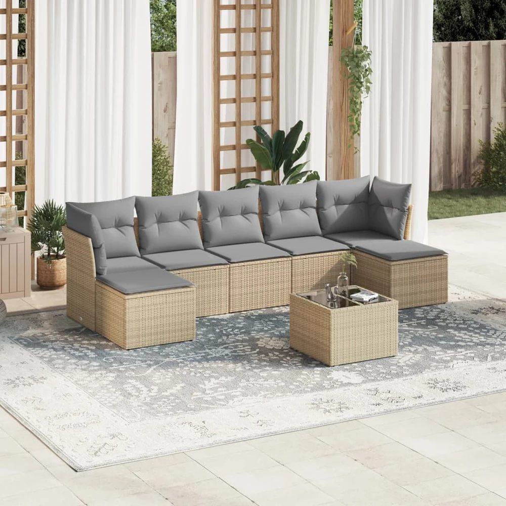 Sofa Sofos komplektas su pagalvėlėmis, 8 dalių, smėlio, poliratanas