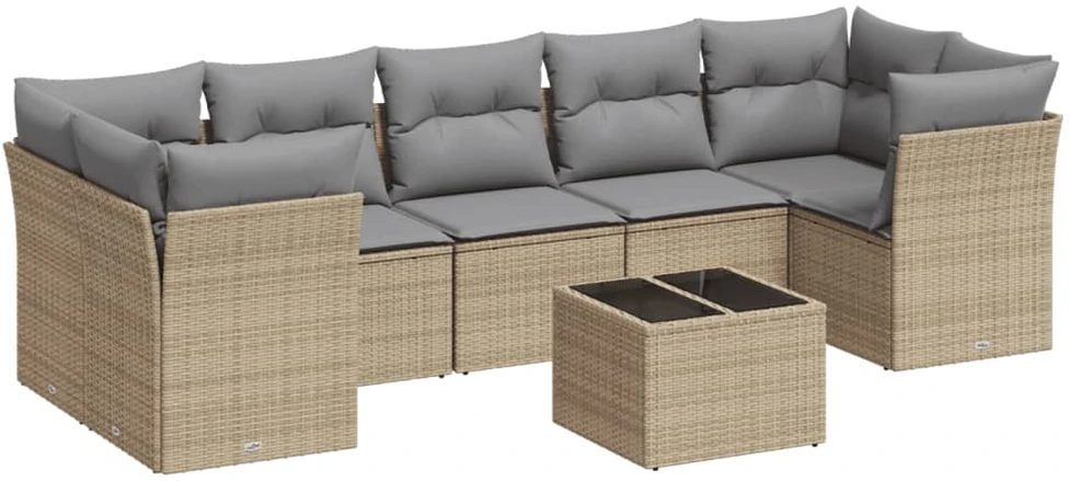 Sofa Sofos komplektas su pagalvėlėmis, 8 dalių, smėlio, poliratanas