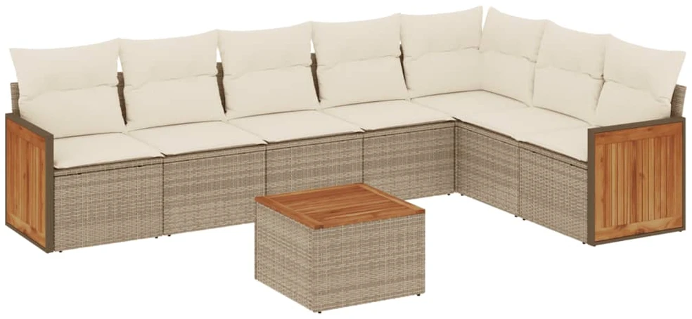 Sofa Sofos komplektas su pagalvėlėmis, 8 dalių, smėlio, poliratanas