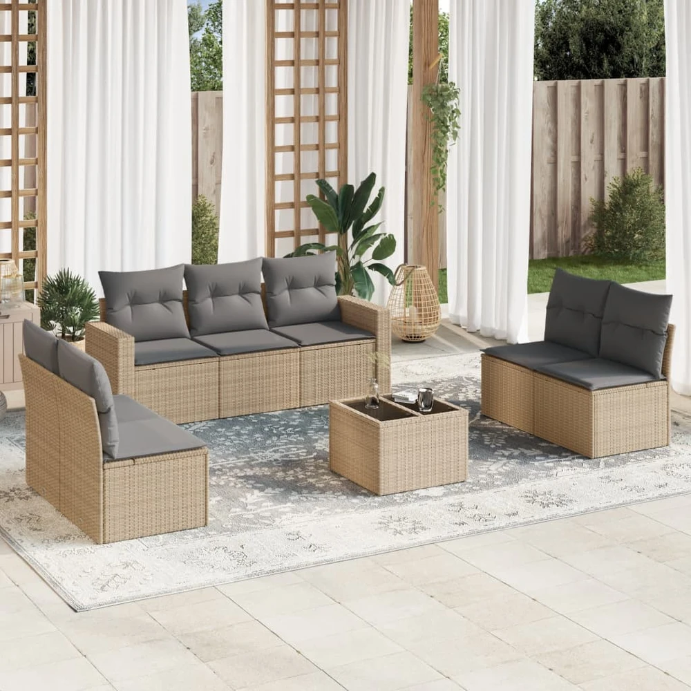 Sofa Sofos komplektas su pagalvėlėmis, 8 dalių, smėlio, poliratanas