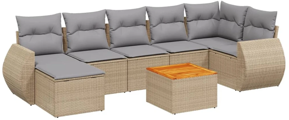 Sofa Sofos komplektas su pagalvėlėmis, 8 dalių, smėlio, poliratanas