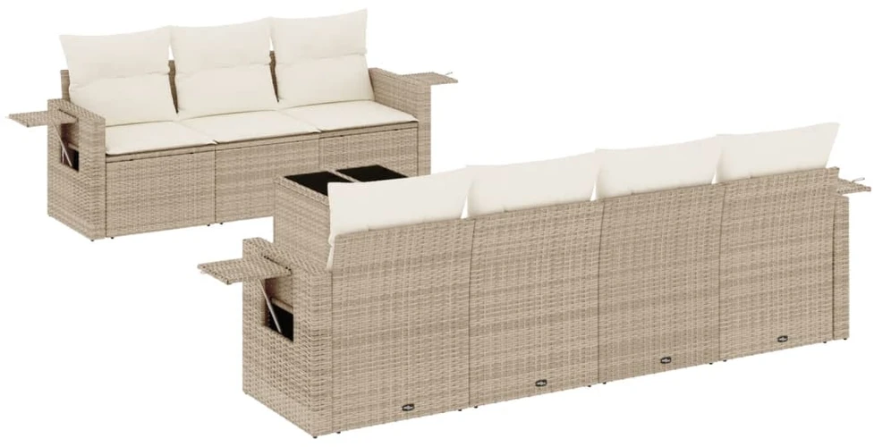 Sofa Sofos komplektas su pagalvėlėmis, 8 dalių, smėlio, poliratanas