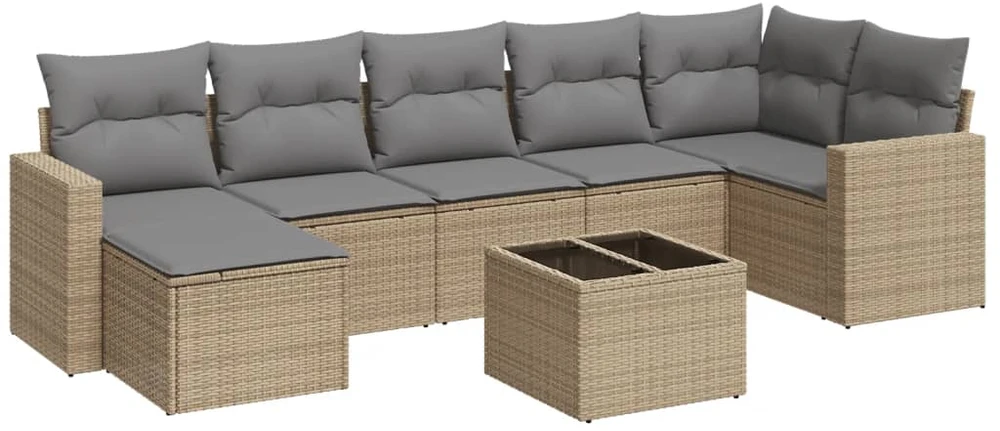 Sofa Sofos komplektas su pagalvėlėmis, 8 dalių, smėlio, poliratanas