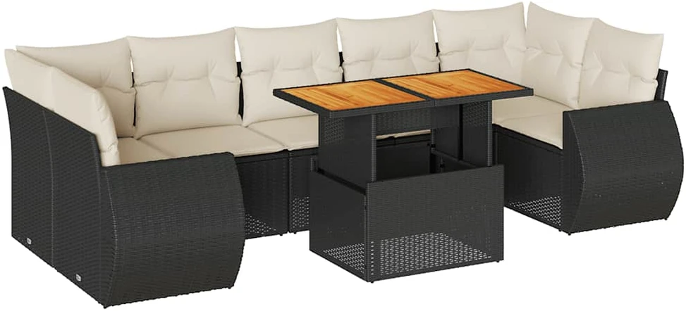 Sofa Sofos komplektas su pagalvėlėmis, 8 dalių, juodas, poliratanas