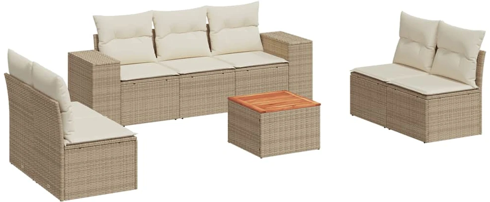 Sofa Sofos komplektas su pagalvėlėmis, 8 dalių, smėlio, poliratanas