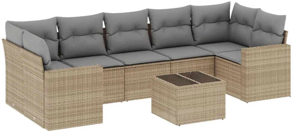 Sofa Sofos komplektas su pagalvėlėmis, 8 dalių, smėlio, poliratanas
