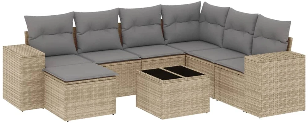 Sofa Sofos komplektas su pagalvėlėmis, 8 dalių, smėlio, poliratanas