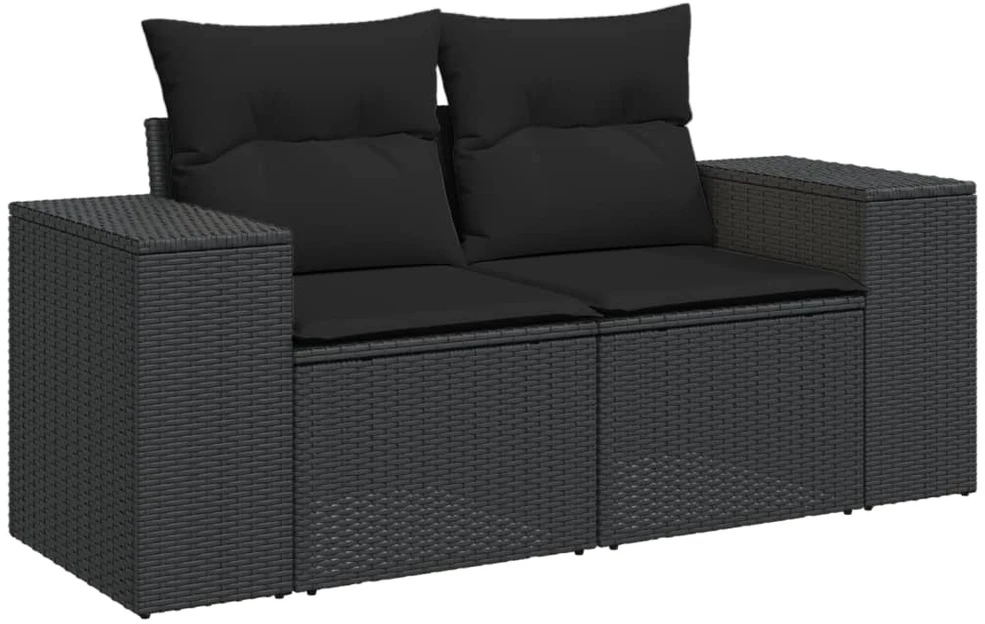 Sofa Sofos komplektas su pagalvėlėmis, 8 dalių, juodas, poliratanas