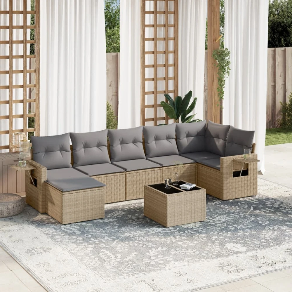 Sofa Sofos komplektas su pagalvėlėmis, 8 dalių, smėlio, poliratanas