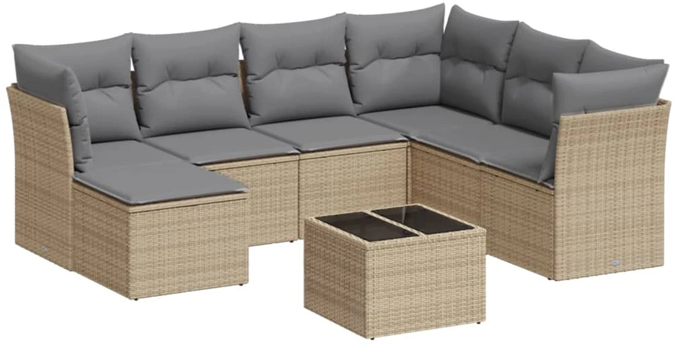 Sofa Sofos komplektas su pagalvėlėmis, 8 dalių, smėlio, poliratanas