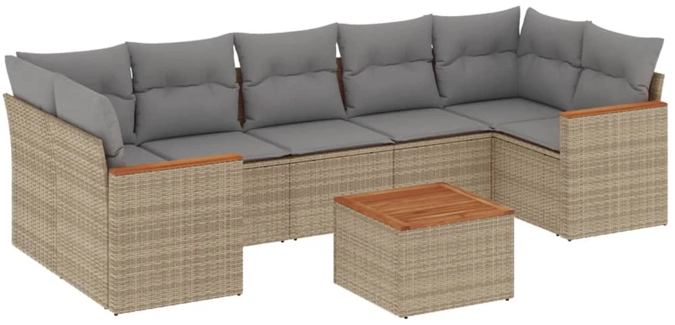 Sofa Sofos komplektas su pagalvėlėmis, 8 dalių, smėlio, poliratanas