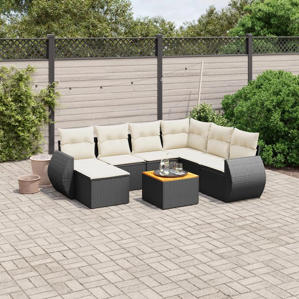 Lauko baldų komplektas Sofos komplektas su pagalvėlėmis, 8 dalių, juodas, poliratanas