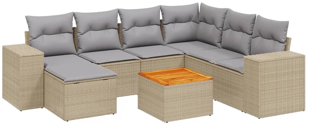 Sofa Sofos komplektas su pagalvėlėmis, 8 dalių, smėlio, poliratanas