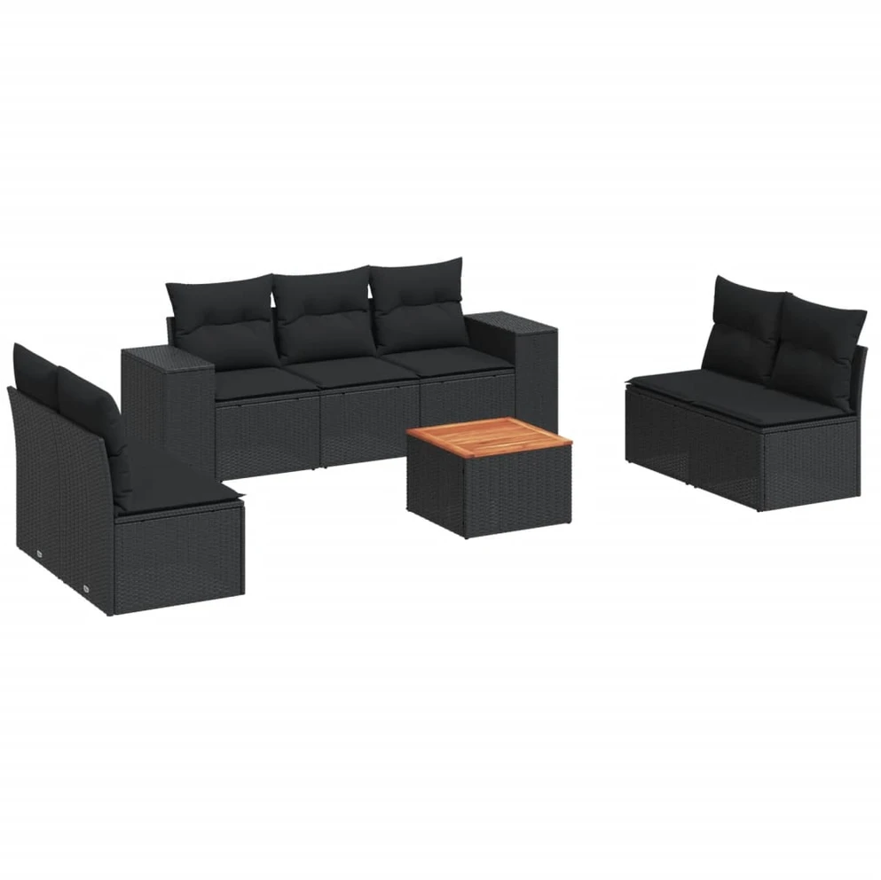Sofa Sofos komplektas su pagalvėlėmis, 8 dalių, juodas, poliratanas